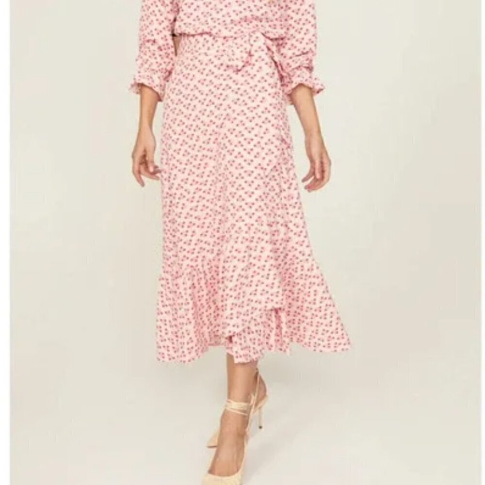 Hill House The Mirabel Skirt Wrap Midi Pink Spaced Floral Poly Crepe NWT XXL